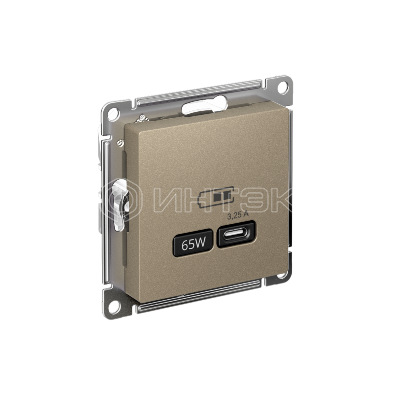 Розетка USB AtlasDesign тип C 65Вт QC PD высокоскор. ЗУ механизм шампань Systeme Electric ATN000527 изображение, фото