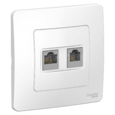 Розетка компьютерная + телефонная 2-м СП Blanca RJ45 кат.5E + RJ11 бел. Systeme Electric BLNIS045111 изображение, фото