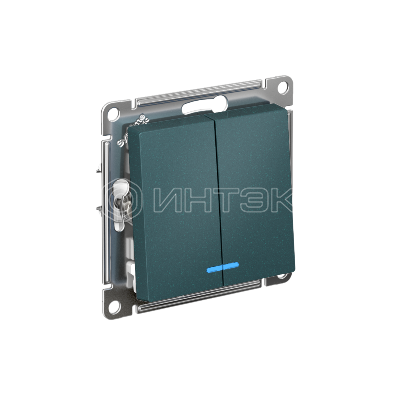 Выключатель 2-кл. СП AtlasDesign 10А IP20 (сх. 5а) 10AX с подсветкой механизм изумруд Systeme Electric ATN000853 изображение, фото