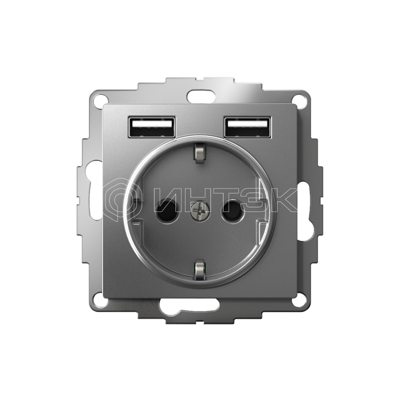 Розетка 1-м СП AtlasDesign 16А IP20 с 2-мя заряд. устройствами USB тип A+A 5В/2.4А 2х5В/1.2А механизм сталь Systeme Electric ATN000930 изображение, фото