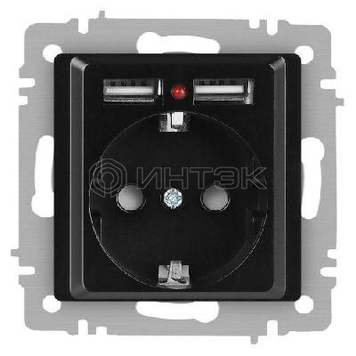 Розетка 1-м СП Accent 6-410-05 16А IP20 250В P+E Schuko + 2хUSB защ. шторки антрацит Intro Б0063698 изображение, фото