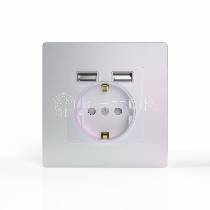 Розетка 1-м СП Pixel IP20 с заземл. с 2-мя заряд. устр. USB тип A+A механизм перламутр. TOKOV ELECTRIC TKE-PX-R1U2A-C04 изображение, фото