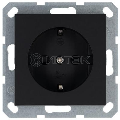 Розетка 1-м Shuko 16А IP20 с заземл. защ. шторки механизм черн. матов. soft touch Jasmart G5501PB изображение, фото