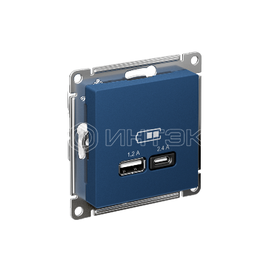Розетка USB AtlasDesign тип A+C 5В/2.4А 2х5В/1.2А механизм аквамарин Systeme Electric ATN001139 изображение, фото