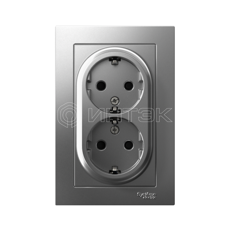 Розетка 2-м СП AtlasDesign 16А IP20 с заземл. защ. шторки в сборе сталь Systeme Electric ATN000926 изображение, фото