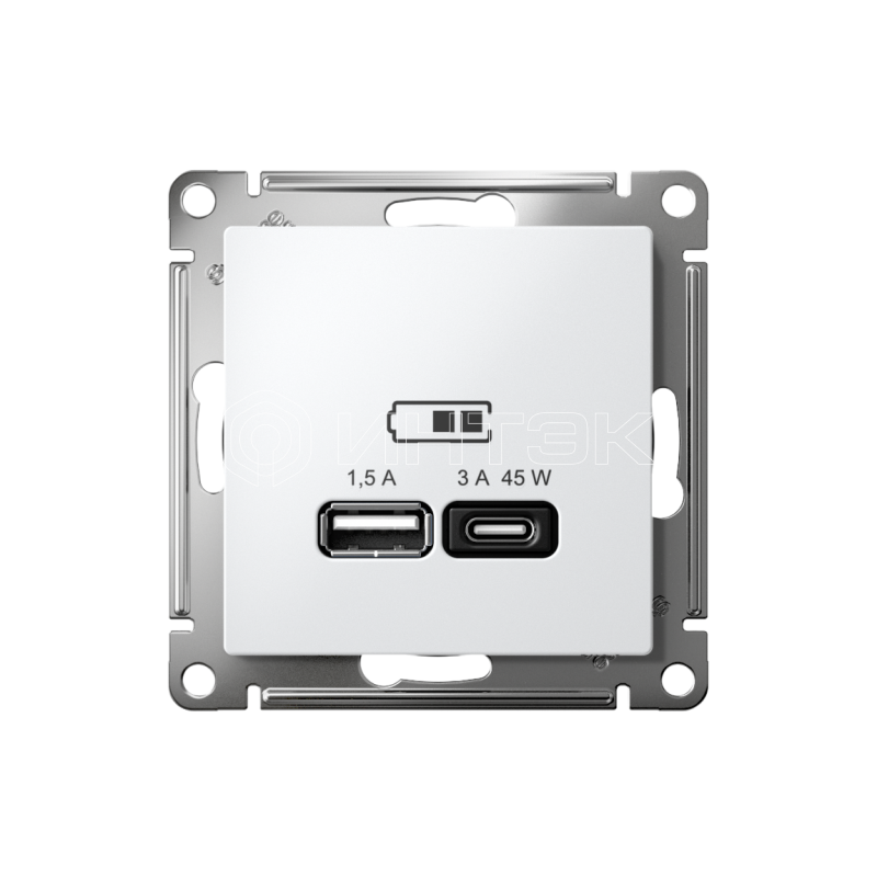Розетка USB AtlasDesign тип A+C 45Вт QC PD высокоскор. ЗУ механизм бел. Systeme Electric ATN000129 изображение, фото
