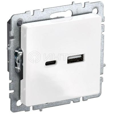 Розетка BRITE USB A+C 18Вт РЮ11-1-БрБ механизм бел. IEK BR-U22-018-K01 изображение, фото
