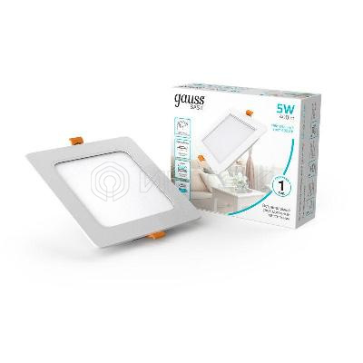 Светильник светодиодный Basic Downlight 5Вт 4000К IP20 400лм 170-260В 95х26 квадрат бел. GAUSS 9031420205 изображение, фото