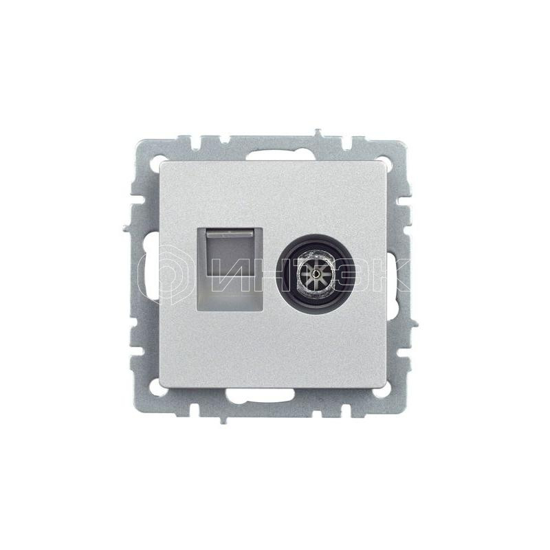 Розетка компьютерная + телевизионная 2-м Brite РТВ/РК12-БрА RJ45 кат.5E + TV механизм алюм. IEK BR-AK20-1-K47 изображение, фото
