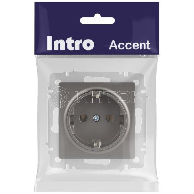 Розетка 1-м СП Accent 6-202-09 16А IP20 250В 2P+E Schuko титан Intro Б0063701 изображение, фото