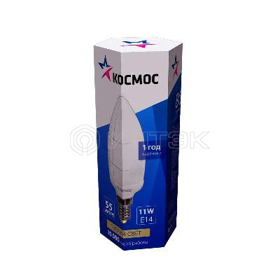 Лампа люминесцентная компакт. CS 11Вт E14 свеча 2700К СВ КОСМОС lksmCS11wE1427 изображение, фото