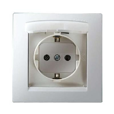 Розетка 1-м СП Simon15 16А IP44 250В с заземл. Schuko защ. шторки с крышкой винт. клеммы бел. Simon 1590450-030 изображение, фото