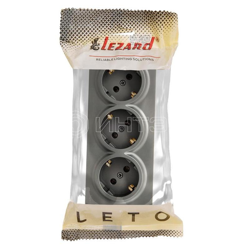 Розетка 3-м ОП LETO с заземл. закрытый корпус ПБТ платина LEZARD 752-3500-127BUP изображение, фото
