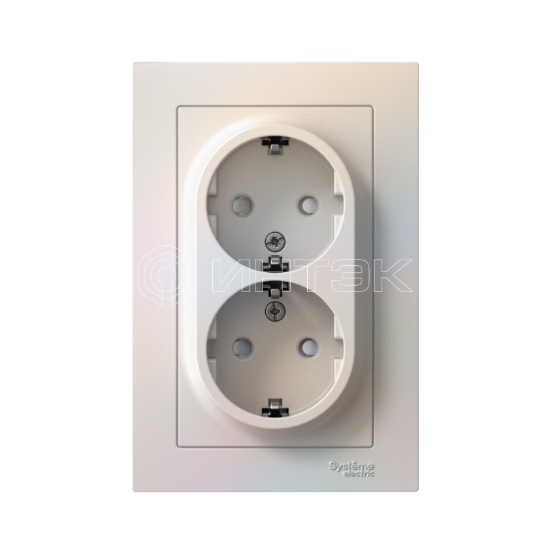 Розетка 2-м СП AtlasDesign 16А IP20 с заземл. защ. шторки в сборе жемчуж.  Systeme Electric ATN000426 изображение, фото