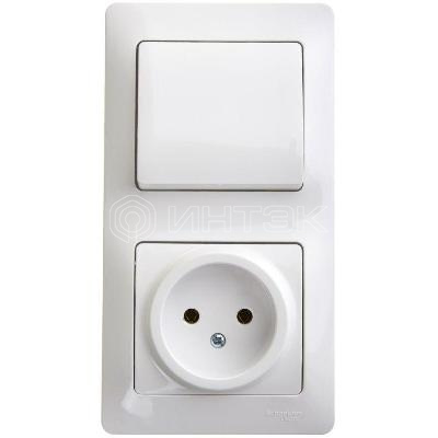 Блок комбинированный Glossa (розетка + 1-кл. выкл.) бел.  Systeme Electric GSL000160 изображение, фото