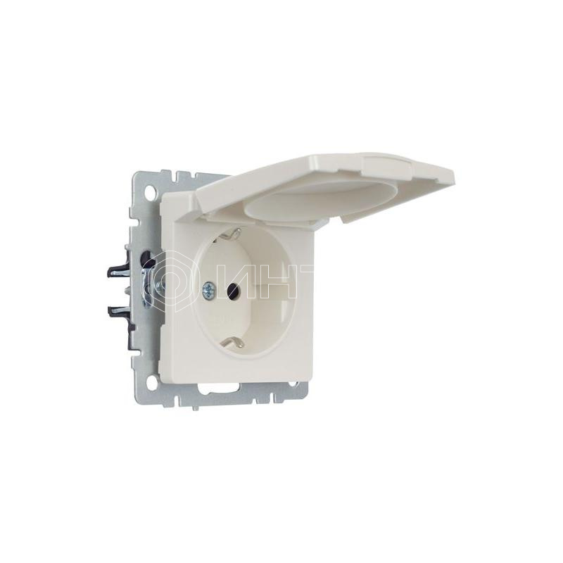 Розетка BRITE РСбш10-3-БрЖ 16А IP20 с заземл. защ. шторки с крышкой механизм жемчуж. IEK BR-R16-16-K36 изображение, фото