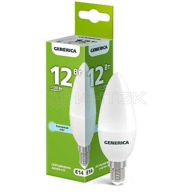 Лампа светодиодная C35 12Вт свеча 6500К E14 230В GENERICA LL-C35-12-230-65-E14-G изображение, фото