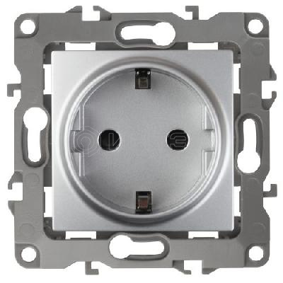 Розетка 1-м СП Эра12 12-2102-03 16А IP20 16AX 250В 2P+E Schuko защ. шторки механизм алюм. Эра Б0014689 изображение, фото