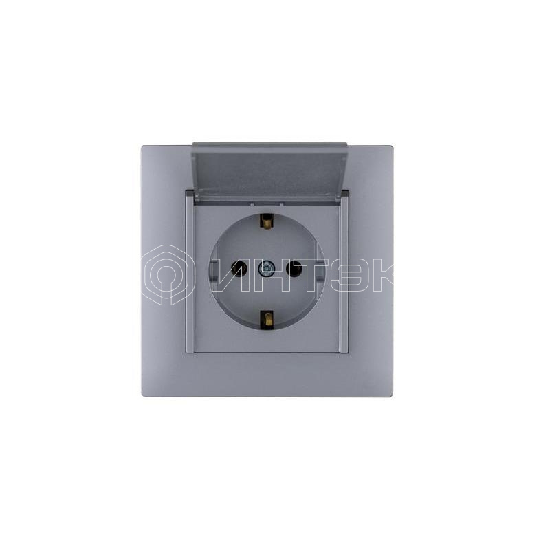 Розетка 1-м с крышкой Karea RIZZ STAR с заземл. сер. Makel 88065029 изображение, фото