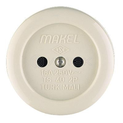 Розетка 1-м ОП 16А IP20 круглая без заземл. керамика беж. Makel 16012 изображение, фото