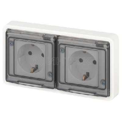 Розетка Эксперт 11-2523-01 2х2P+E гориз. IP55 16А-250В СУ бел. Эра Б0063276 изображение, фото