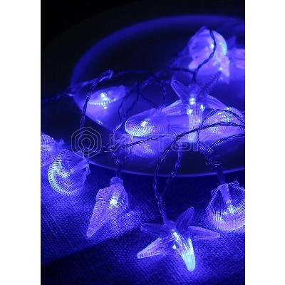 Гирлянда светодиодная "Морская" (ракушки звезды раковины) 20LED 2.9+0.3м акрил син. КОСМОС KOC_GIR-B113 изображение, фото