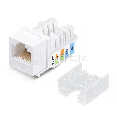 Вставка Keystone Jack RJ45 кат.5E KJ-RJ45-Cat.5e-90-SW заделка 110 со стяжкой бел. Cabeus 10100c изображение, фото