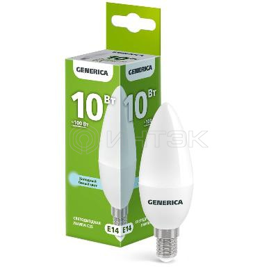 Лампа светодиодная C35 10Вт свеча 6500К E14 230В GENERICA LL-C35-10-230-65-E14-G изображение, фото