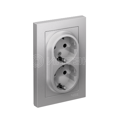 Розетка 2-м СП AtlasDesign 16А IP20 с заземл. защ. шторки в сборе алюм.  Systeme Electric ATN000326 изображение, фото