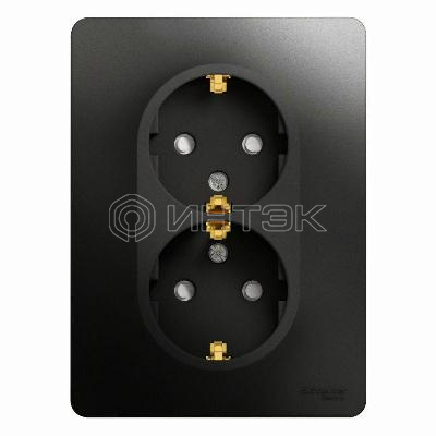 Розетка 2-м Glossa 16А с заземл. защ. шторки в сборе антрацит  Systeme Electric GSL000726 изображение, фото