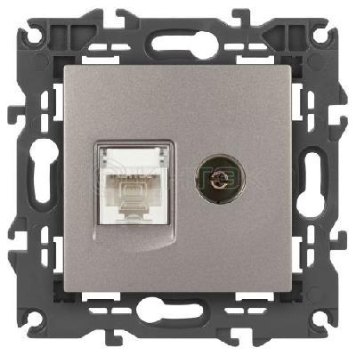Розетка компьютерная + телевизионная Elegance 14-3110-16 RJ45+TV титан Эра Б0065768 изображение, фото