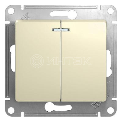 Выключатель 2-кл. СП Glossa 10А IP20 (сх. 5а) 10AX с подсветкой механизм беж.  Systeme Electric GSL000253 изображение, фото