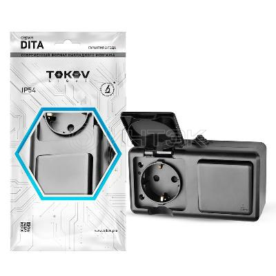Блок ОП Dita (розетка 16А 250В с заземл. + 1-кл. выкл. 10А) IP54 карбон TOKOV ELECTRIC TKL-DT-V1RZ-C14-IP54 изображение, фото