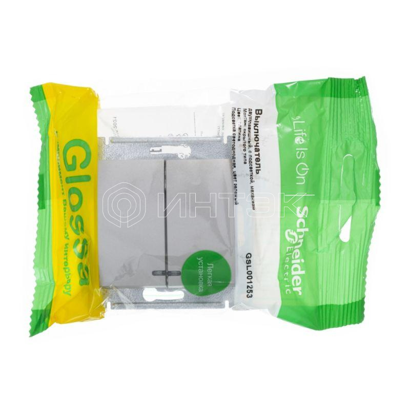 Выключатель 2-кл. СП Glossa 10А IP20 (сх. 5а) 10AX с подсветкой механизм платина  Systeme Electric GSL001253 изображение, фото