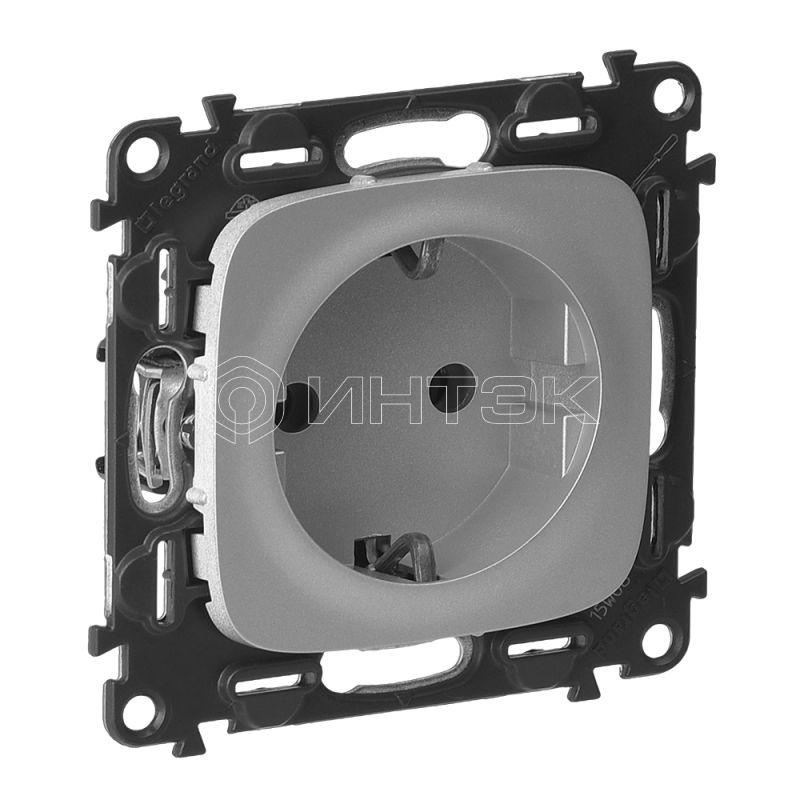 Розетка 1-м СП Valena Allure 16А IP2X 250В 2P+E безвинтов. клеммы с лицев. панелью механизм алюм. Legrand 753921 изображение, фото
