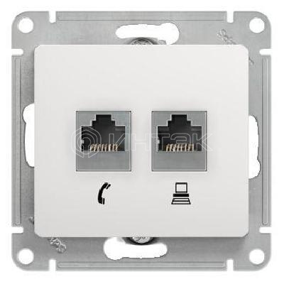 Розетка компьютерная + телефонная 2-м СП Glossa RJ45 + RJ11 кат.5E механизм бел.  Systeme Electric GSL000185 изображение, фото