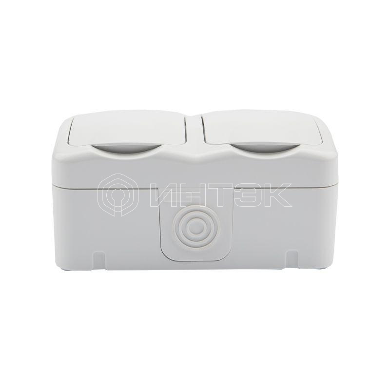 Блок ОП 2 розетки горизонт. Mini OG с заземл. керамика IP54 бел. Kranz KR-78-0607 изображение, фото