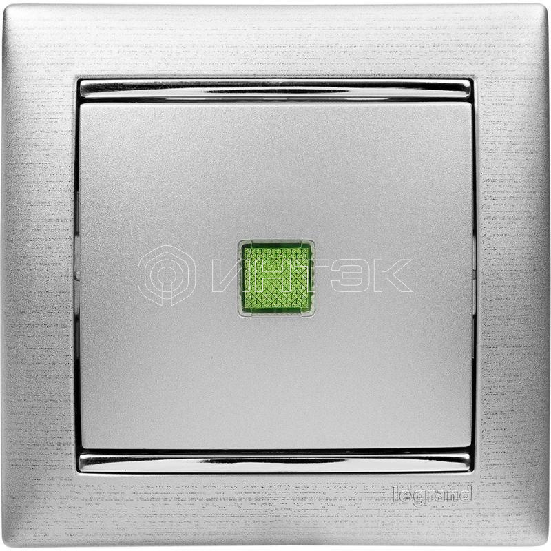 Выключатель 1-кл. СП Valena 10А IP31 250В с зел. индикацией механизм алюм. Legrand 770110 изображение, фото