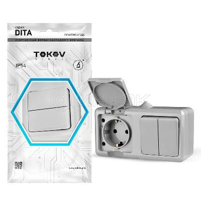 Блок ОП Dita (розетка 16А 250В с заземл. + 2-кл. выкл. 10А) IP54 сер. TOKOV ELECTRIC TKL-DT-V2RZ-C06-IP54 изображение, фото