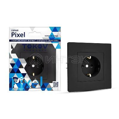 Розетка 1-м СП Pixel 16А IP20 с заземл. защ. шторки в сборе карбон TOKOV ELECTRIC TKE-PX-R1FZSF-C14 изображение, фото