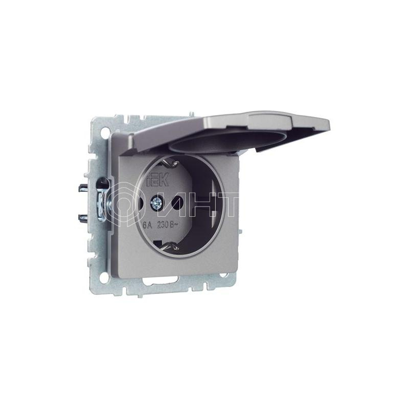Розетка BRITE РСбш10-3-44-БрС 16А IP44 с заземл. защ. шторки с крышкой механизм сталь IEK BR-R16-16-44-K46 изображение, фото
