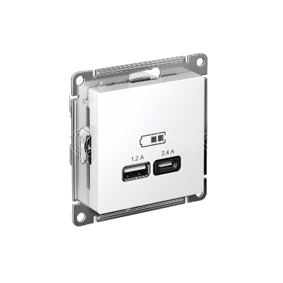 Розетка USB AtlasDesign тип A+C 5В/2.4А 2х5В/1.2А механизм бел. Systeme Electric ATN000139 изображение, фото