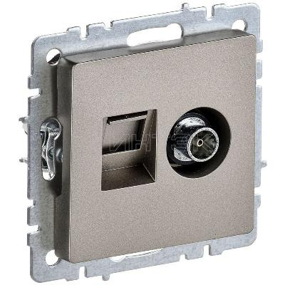 Розетка компьютерная + телевизионная 2-м Brite РТВ/РК12-БрШ RJ45 кат.5E + TV механизм шампань IEK BR-AK20-1-K37 изображение, фото