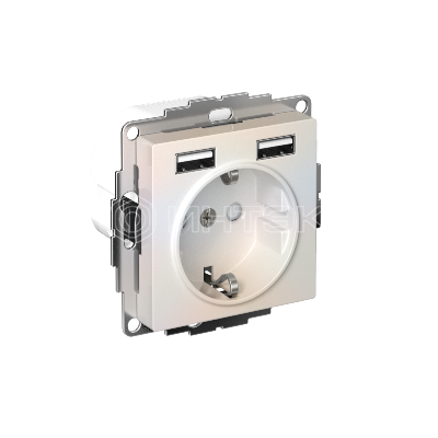 Розетка 1-м СП AtlasDesign 16А IP20 с 2-мя заряд. устройствами USB тип A+A 5В/2.4А 2х5В/1.2А механизм жемчуж. Systeme Electric ATN000430 изображение, фото