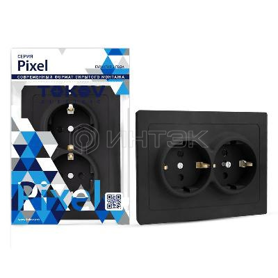 Розетка 2-м СП Pixel 16А IP20 с заземл. защ. шторки в сборе карбон TOKOV ELECTRIC TKE-PX-R2FZSF-C14 изображение, фото