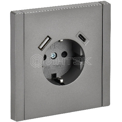 Розетка FORTE&PIANO FP547 16А USB A+C 18Вт с заземл. защ. шторки винт. крепл. сталь IEK FP-R14-16-U22-018-K46 изображение, фото