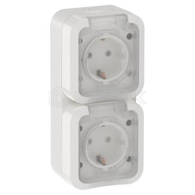 Розетка 2-м ОП TORS TS332 16А IP55 вертикал. с заземл. с крышкой бел. IEK TS-R26-16-55-V-K01 изображение, фото