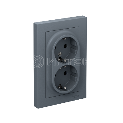 Розетка 2-м СП AtlasDesign 16А IP20 с заземл. защ. шторки в сборе грифель  Systeme Electric ATN000726 изображение, фото