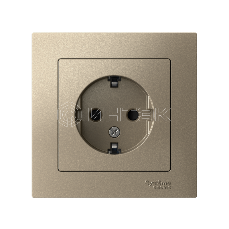 Розетка 1-м СП AtlasDesign 16А IP20 с заземл. защ. шторки в сборе шампань Systeme Electric ATN000544 изображение, фото