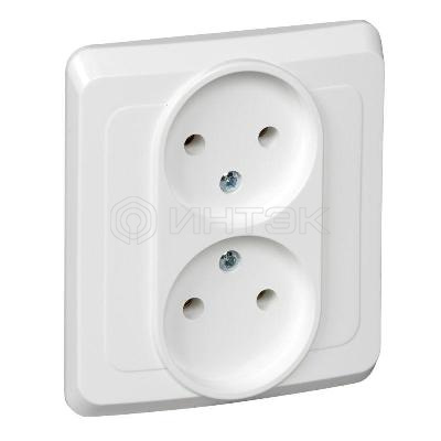 Розетка 2-м СП Этюд 16А IP20 250В без заземл. без защ. шторок бел.  Systeme Electric PC16-005B изображение, фото